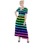 Rainbow Stripes Button Up Short Sleeve Maxi Dress