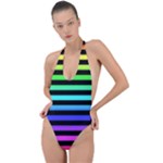 Rainbow Stripes Backless Halter One Piece Swimsuit