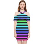 Rainbow Stripes Shoulder Frill Bodycon Summer Dress