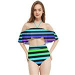 Rainbow Stripes Halter Flowy Bikini Set 