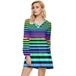 Rainbow Stripes Tiered Long Sleeve Mini Dress