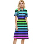 Rainbow Stripes Button Top Knee Length Dress