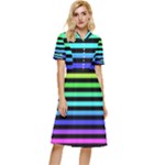 Rainbow Stripes Button Top Knee Length Dress