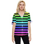 Rainbow Stripes Bow Sleeve Button Up Top