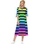 Rainbow Stripes Bow Sleeve Chiffon Midi Dress