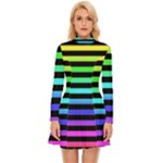 Rainbow Stripes Long Sleeve Velour Longline Dress