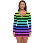 Rainbow Stripes Long Sleeve Boyleg Swimsuit