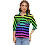 Rainbow Stripes Women s Quarter Sleeve Pocket Shirt