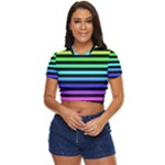 Rainbow Stripes Side Button Cropped Tee