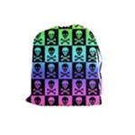Rainbow Skull Checkerboard Drawstring Pouch (Large)