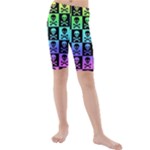 Rainbow Skull Checkerboard Kids  Mid Length Swim Shorts