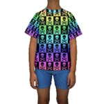 Rainbow Skull Checkerboard Kids  Short Sleeve Swimwear