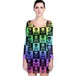 Rainbow Skull Checkerboard Long Sleeve Bodycon Dress