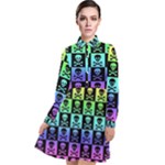 Rainbow Skull Checkerboard Long Sleeve Chiffon Shirt Dress