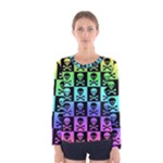 Rainbow Skull Checkerboard Women s Long Sleeve Tee