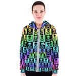 Rainbow Skull Checkerboard Women s Zipper Hoodie