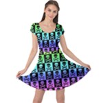 Rainbow Skull Checkerboard Cap Sleeve Dress