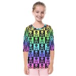 Rainbow Skull Checkerboard Kids  Quarter Sleeve Raglan Tee