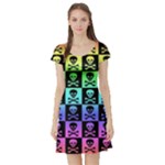 Rainbow Skull Checkerboard Short Sleeve Skater Dress