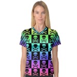 Rainbow Skull Checkerboard V-Neck Sport Mesh Tee