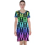 Rainbow Skull Checkerboard Short Sleeve Nightdress