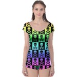 Rainbow Skull Checkerboard Boyleg Leotard 