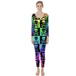 Rainbow Skull Checkerboard Long Sleeve Catsuit