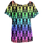 Rainbow Skull Checkerboard Women s Oversized Tee