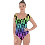 Rainbow Skull Checkerboard Short Sleeve Leotard 