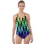 Rainbow Skull Checkerboard Cut-Out Back One Piece Swimsuit