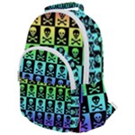 Rainbow Skull Checkerboard Rounded Multi Pocket Backpack
