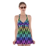 Rainbow Skull Checkerboard Halter Dress Swimsuit 