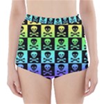 Rainbow Skull Checkerboard High-Waisted Bikini Bottoms