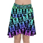 Rainbow Skull Checkerboard Chiffon Wrap Front Skirt