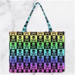 Rainbow Skull Checkerboard Zipper Medium Tote Bag