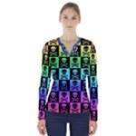 Rainbow Skull Checkerboard V-Neck Long Sleeve Top