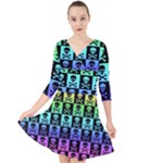 Rainbow Skull Checkerboard Quarter Sleeve Front Wrap Dress