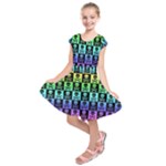 Rainbow Skull Checkerboard Kids  Short Sleeve Dress
