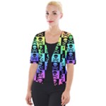 Rainbow Skull Checkerboard Cropped Button Cardigan