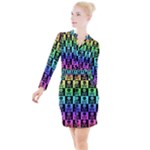 Rainbow Skull Checkerboard Button Long Sleeve Dress