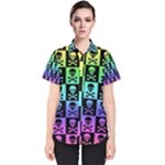 Rainbow Skull Checkerboard Women s Short Sleeve Shirt