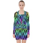 Rainbow Skull Checkerboard V-neck Bodycon Long Sleeve Dress