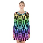 Rainbow Skull Checkerboard Long Sleeve Velvet V-neck Dress