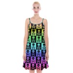 Rainbow Skull Checkerboard Spaghetti Strap Velvet Dress