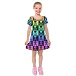 Rainbow Skull Checkerboard Kids  Short Sleeve Velvet Dress