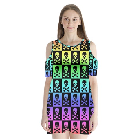 Rainbow Skull Checkerboard Shoulder Cutout Velvet One Piece from ArtsNow.com