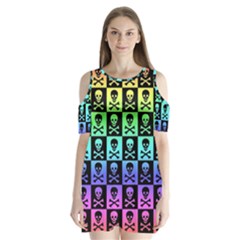 Rainbow Skull Checkerboard Shoulder Cutout Velvet One Piece from ArtsNow.com