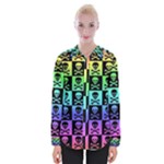 Rainbow Skull Checkerboard Womens Long Sleeve Shirt