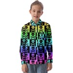 Rainbow Skull Checkerboard Kids  Long Sleeve Shirt