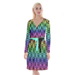 Rainbow Skull Checkerboard Long Sleeve Velvet Front Wrap Dress